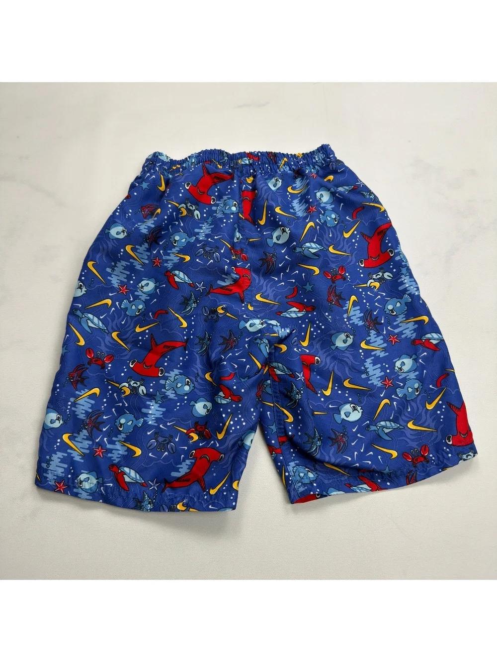 Nike Swim Shorts Blue Cartoon Print Elastic Waist - Boys Small